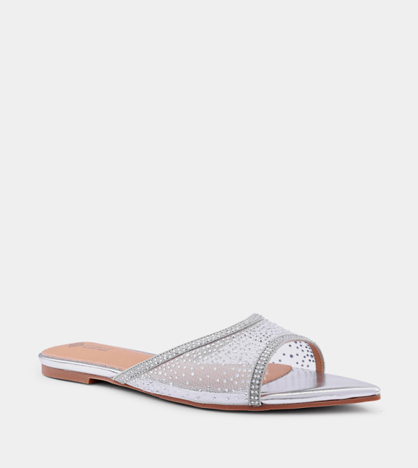 Embellished Peep Toe Flat Sandals