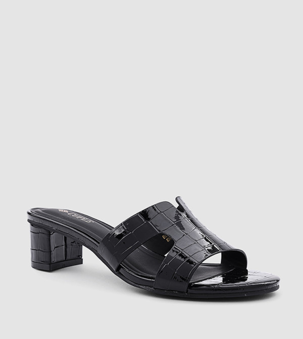 Croc Textured Block Heel Sandals