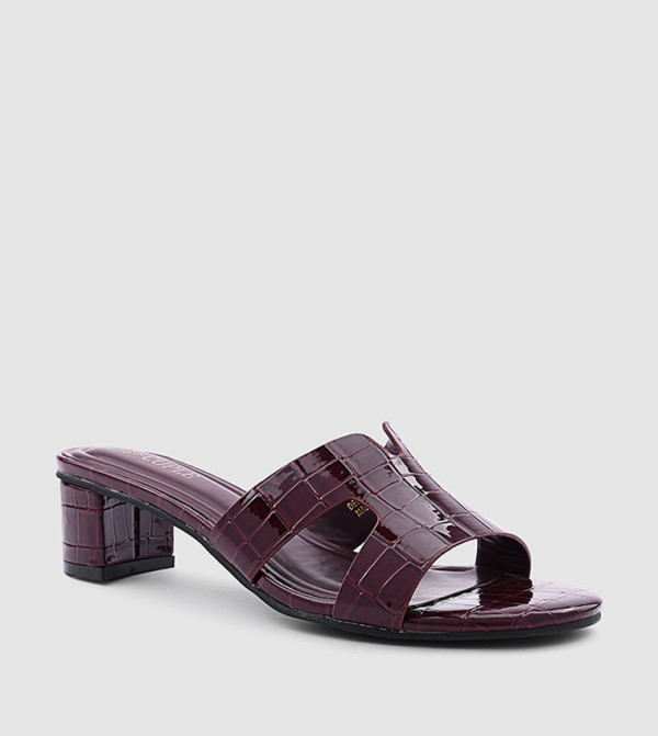 Croc Textured Block Heel Sandals