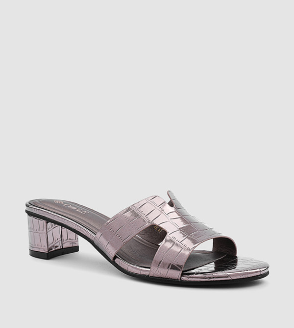 Croc Textured Block Heel Sandals