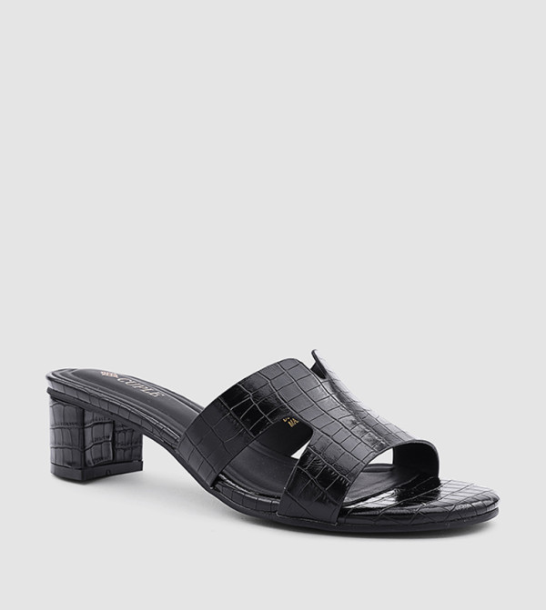 Croc Textured Block Heel Sandals