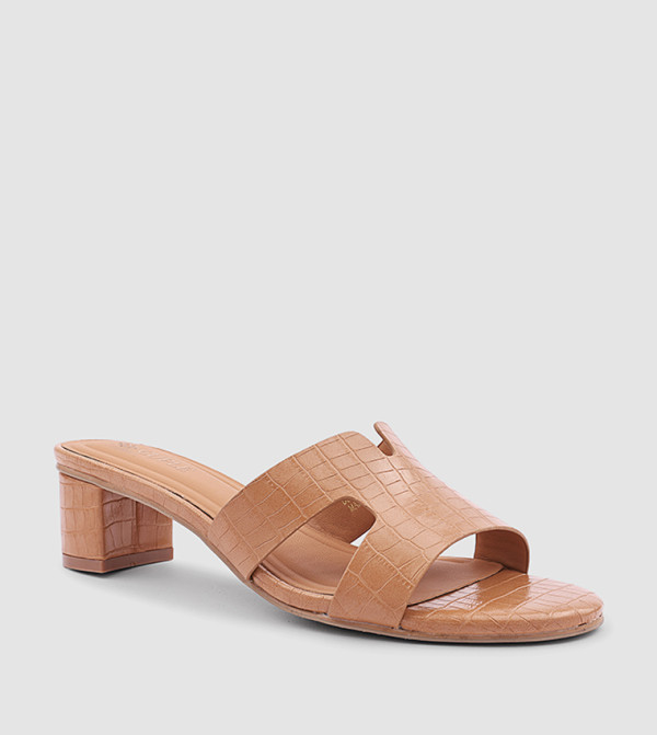 Croc Textured Block Heel Sandals
