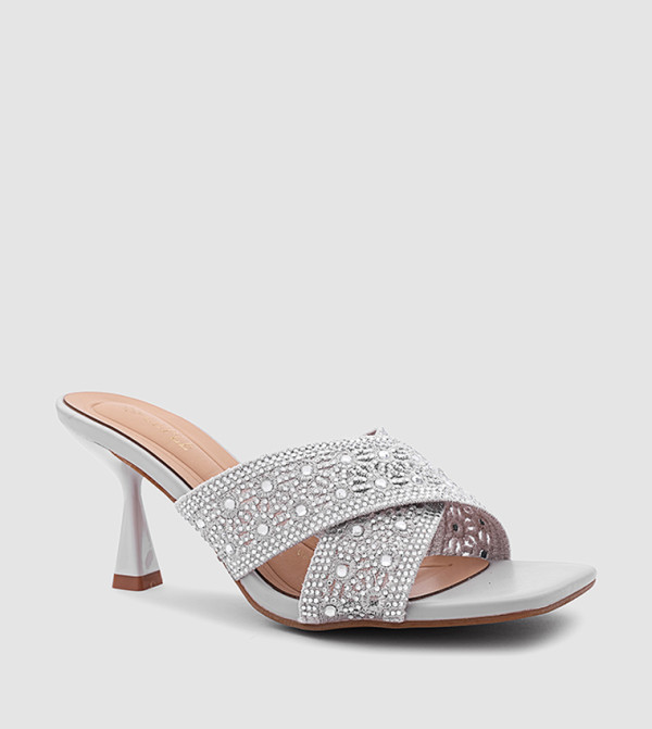 Embellished Criss-Cross Strap Heeled Sandals