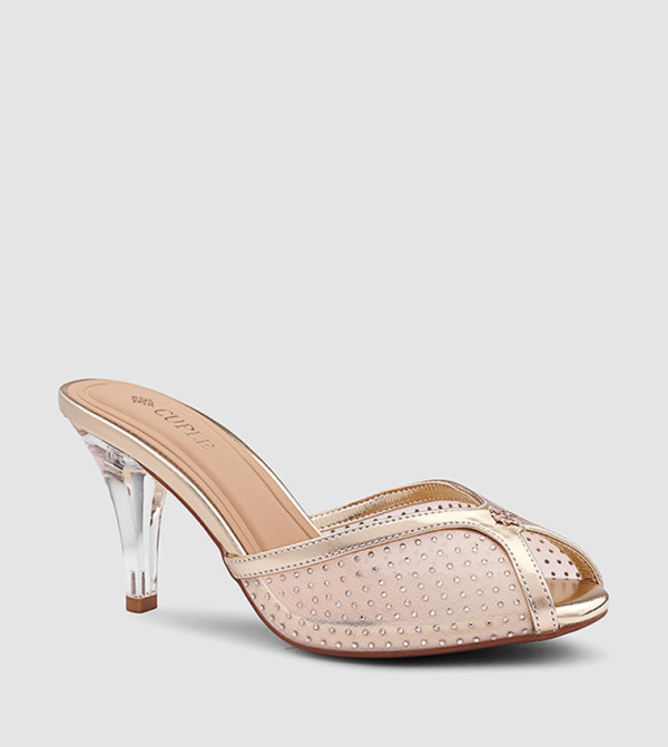 Embellished Mesh Heeled Sandals