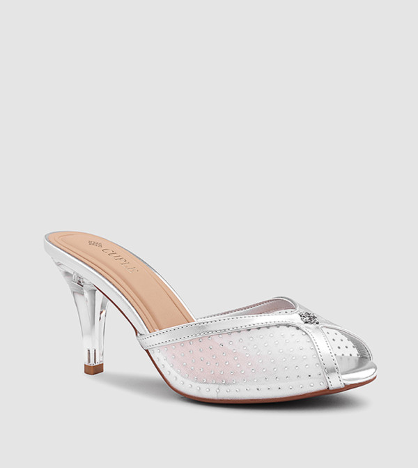 Embellished Mesh Heeled Sandals