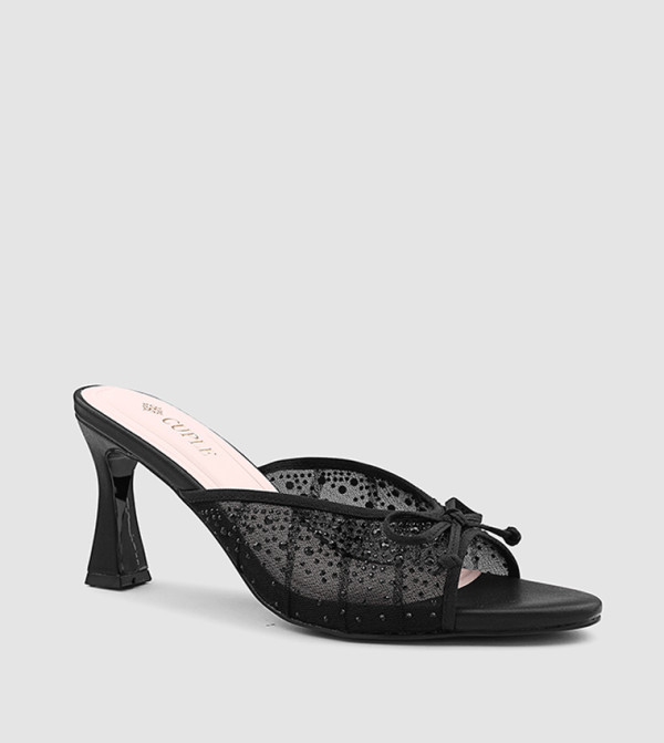 Embellished Mesh Heeled Sandals
