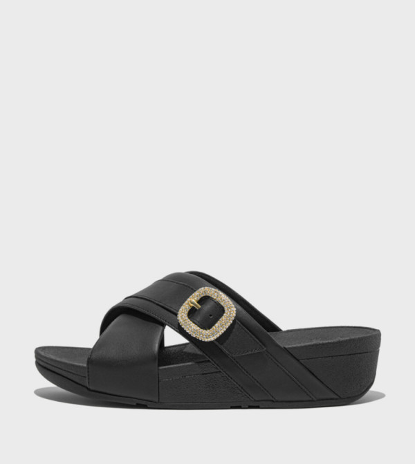 LULU Crystal-Buckle Leather Criss-Cross Comfort Sandals