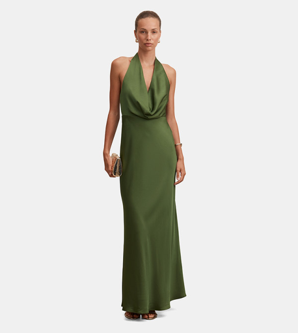 BECCA Cowl Halterneck Satin Dress