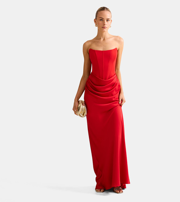 فستان ماكسي بدون حمالات 