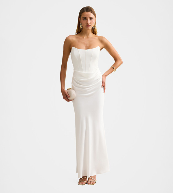 ISRA Drape Strapless Maxi Dress