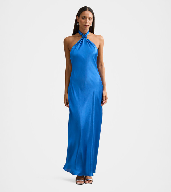 FN YVETTE Halterneck Satin Maxi Dress