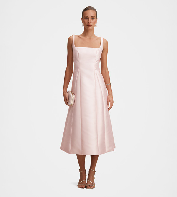 KAYLA Structured Satin Midi Dress