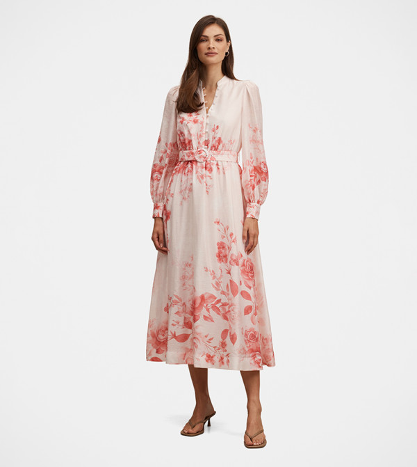 ROSALYN Floral Patterned Belted Midi Dress