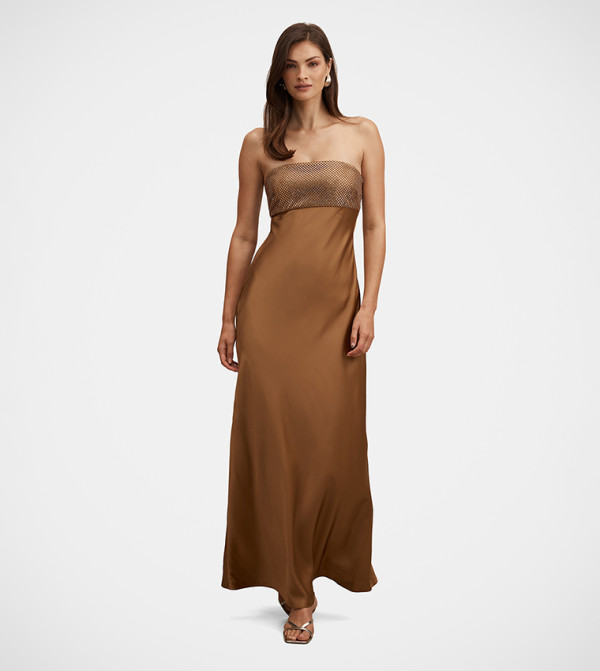 FN AMINA Embellished Satin Maxi Dress