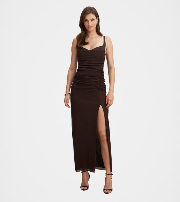 EVIE Ruched Mesh Bodycon Maxi Dress