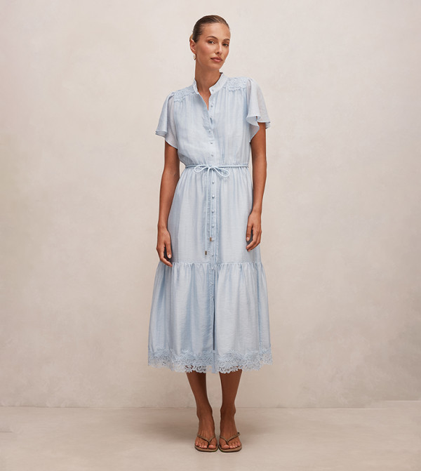 HARRIET Lace Detail Button-Up Midi Dress