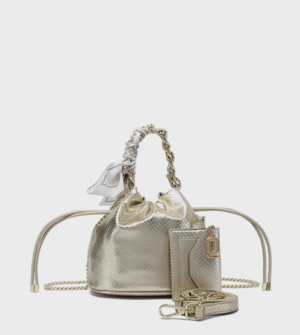 حقيبة دلو بنقشة مع شريط ساتان