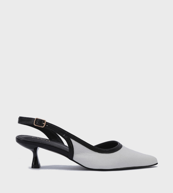 حذاء بكعب قصير بمقدمة مدببة بحزام خلفي