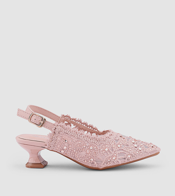 Embellished Pointed Toe Slingback Pumps