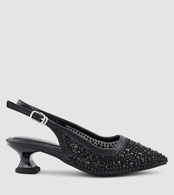 Embellished Pointed Toe Slingback Pumps