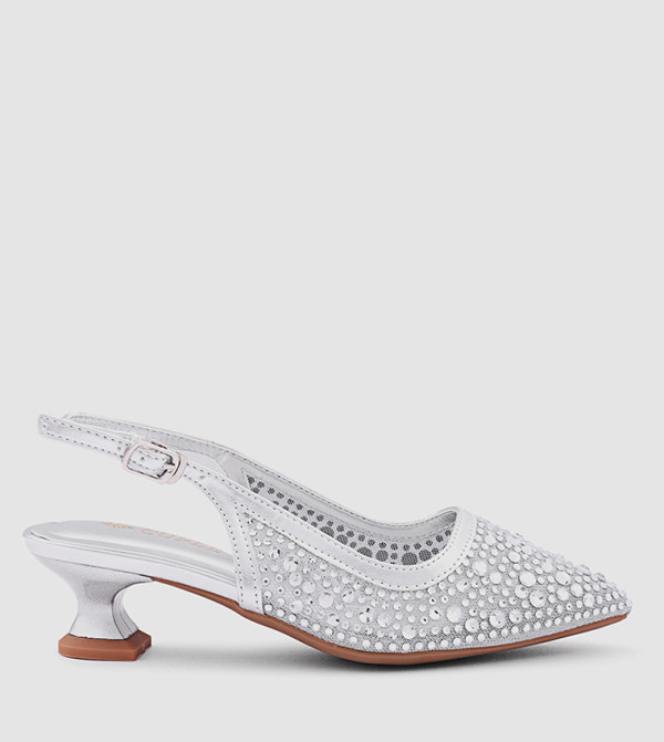 Embellished Pointed Toe Slingback Pumps