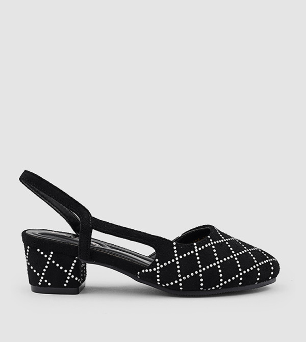 Embellished Round Toe Slingback Pumps