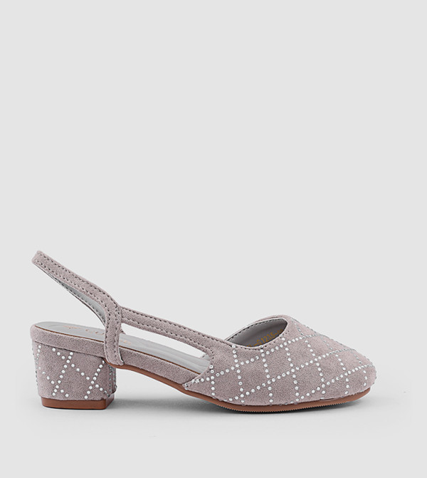 Embellished Round Toe Slingback Pumps