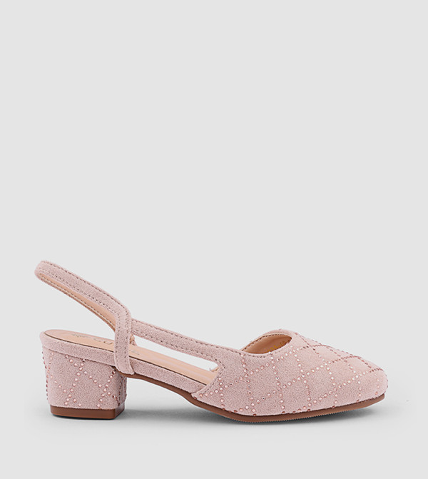 Embellished Round Toe Slingback Pumps