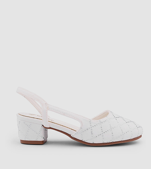 Embellished Round Toe Slingback Pumps