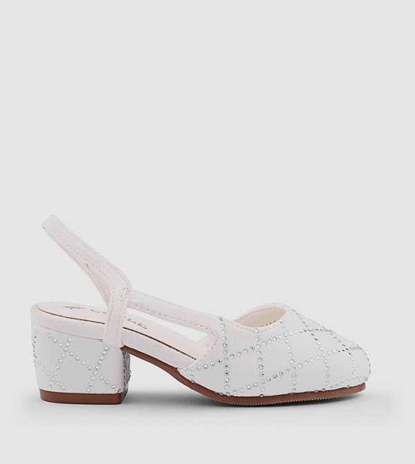 Embellished Round Toe Slingback Pumps