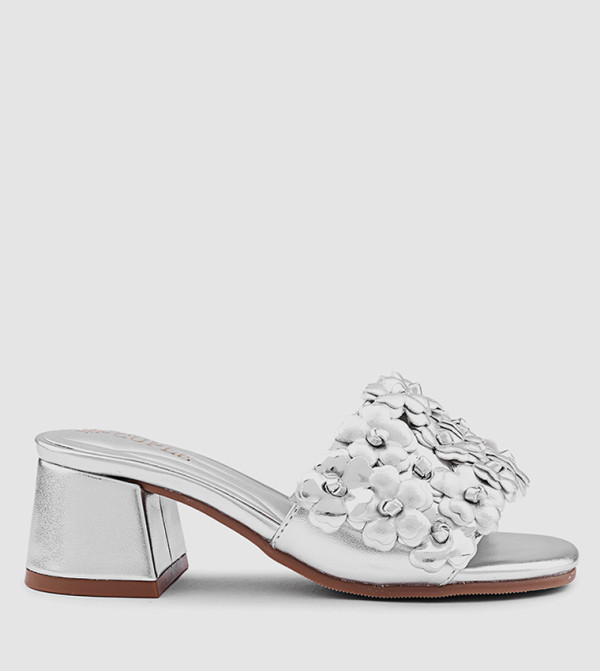 Appliqued Open Toe Heeled Sandals