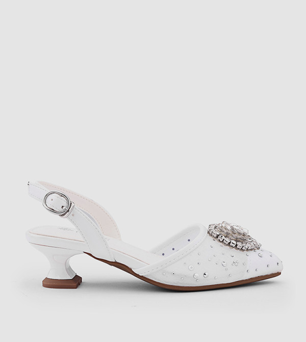 Embellished Pointed Toe Slingback Pumps