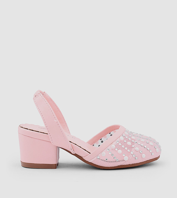 Embellished Round Toe Slingback Pumps