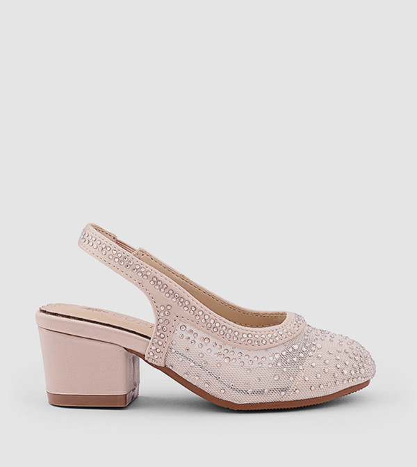 Embellished Round Toe Slingback Pumps