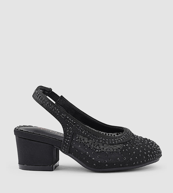 Embellished Round Toe Slingback Pumps