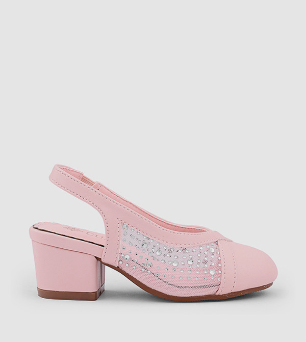 Embellished Round Toe Slingback Pumps