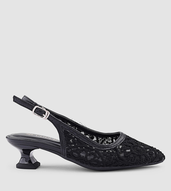 Lace Detail Pointed Toe Slingback Pumps