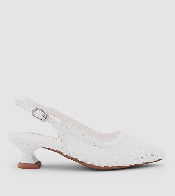 Lace Detail Pointed Toe Slingback Pumps