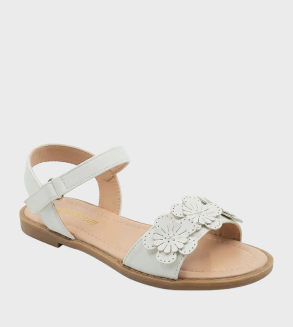 Flower Detail Open Toe Flat Sandals