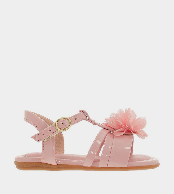RUE Floral Appliqued Ankle Strap Flat Sandals
