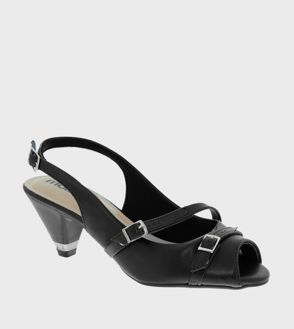 صندل كعب مزخرف بمقدمة مفتوحة وحزام خلفي