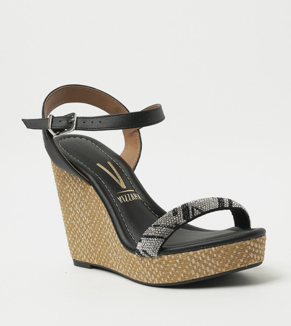 ELLIE Embellished Ankle Strap Wedge Sandals