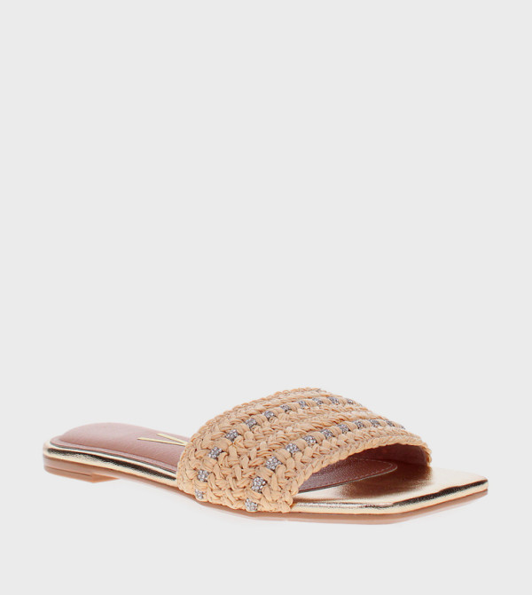 Embellished Square Toe Flat Sandals