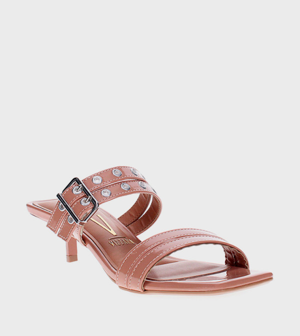 Double Buckle Strap Square Toe Heel Sandals