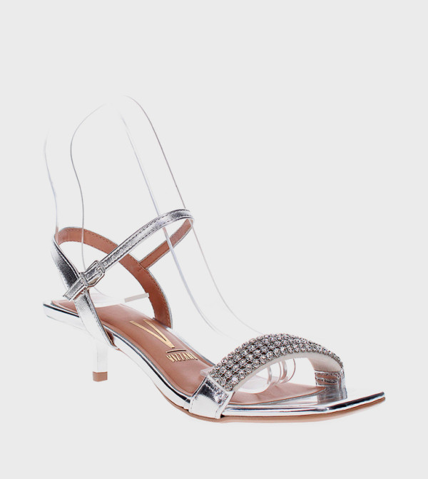 Embellished Square Toe Heel Sandals