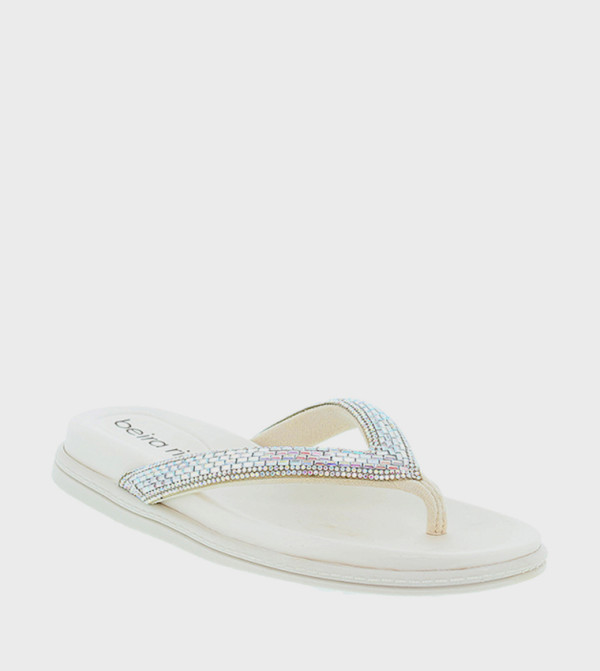 Embellished T-Strap Flat Sandals