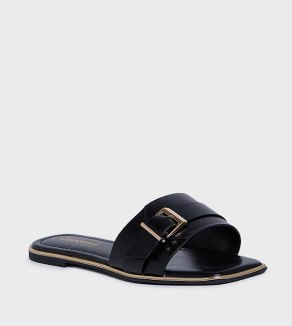 PEALOMEA Solid Buckle Detail Flat Sandals