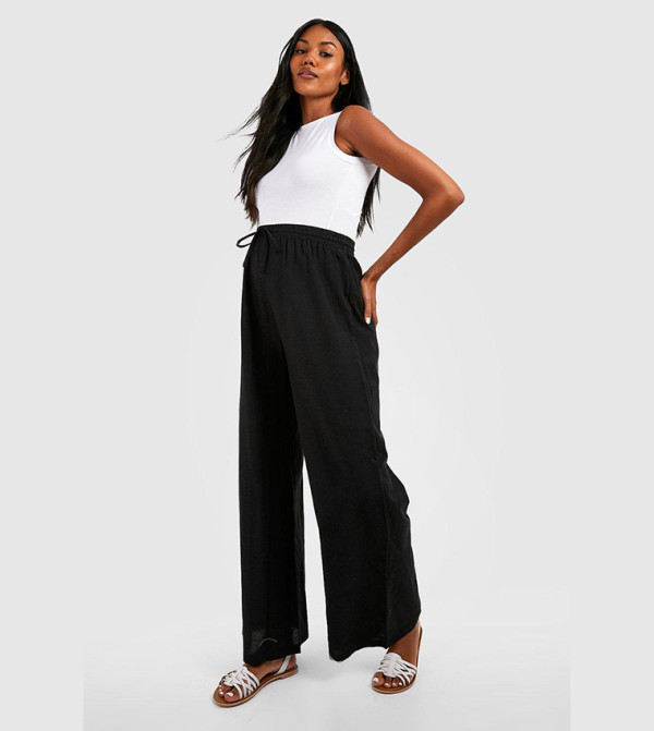 Maternity Linen Drawstring Wide Leg Trousers