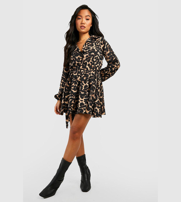 Leopard Print Skater Shirt Dress