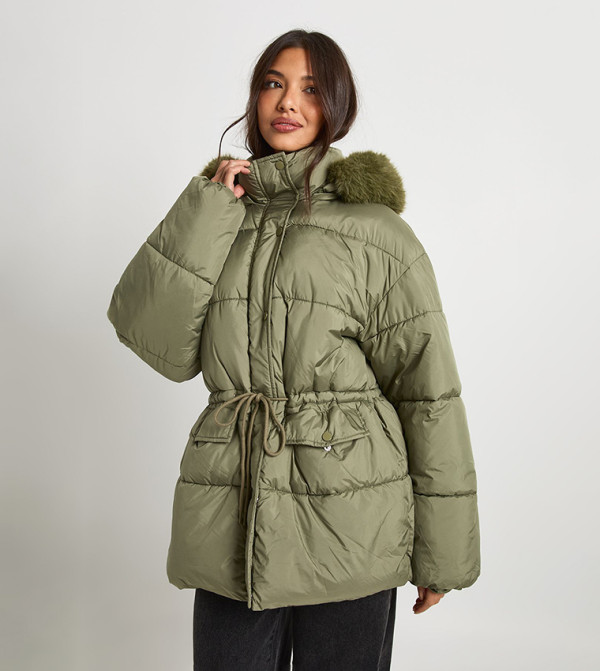 Faux Fur Trim Parka Jacket